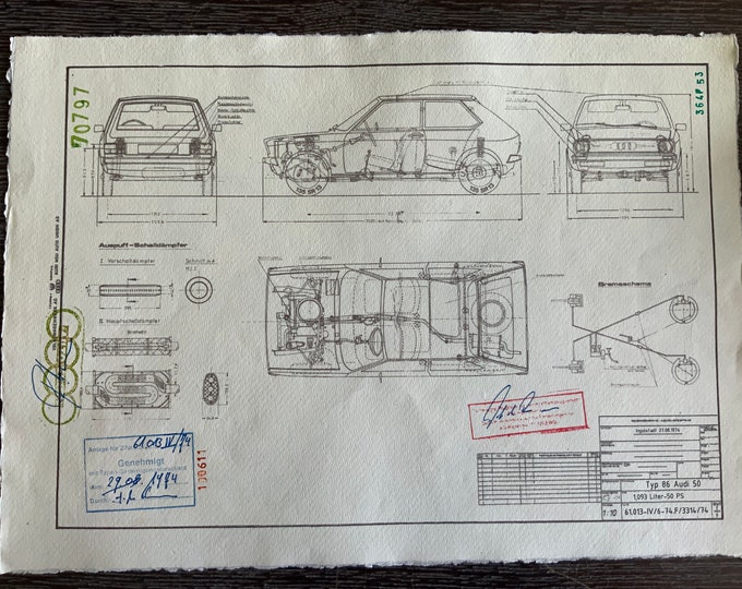 Construction drawing ART work Audi 50 Type 86 1974