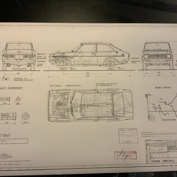 Toyota 1000 / 49 2 1972 construction drawing ART work blueprint
