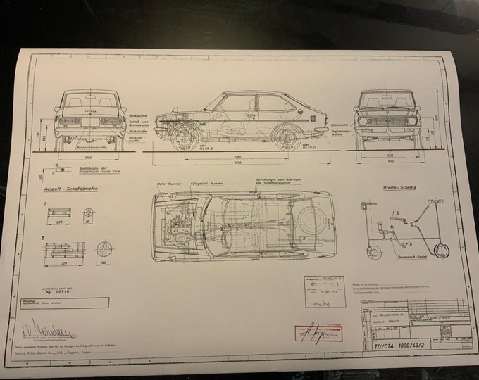 Toyota 1000 / 49 2 1972 construction drawing ART work blueprint