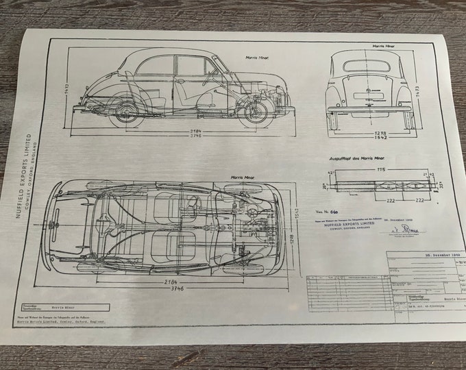 Morris Minor 1000 1949 construction drawing ARTwork