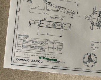 Kawasaki ZX 500 C 1990 Design Drawing ART Work Blueprint - Etsy