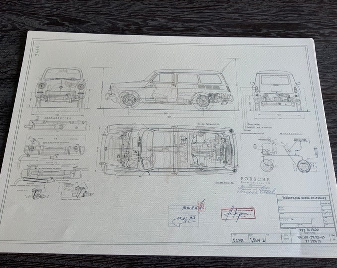 Type 36 1600 station wagon construction drawing ART work blueprint