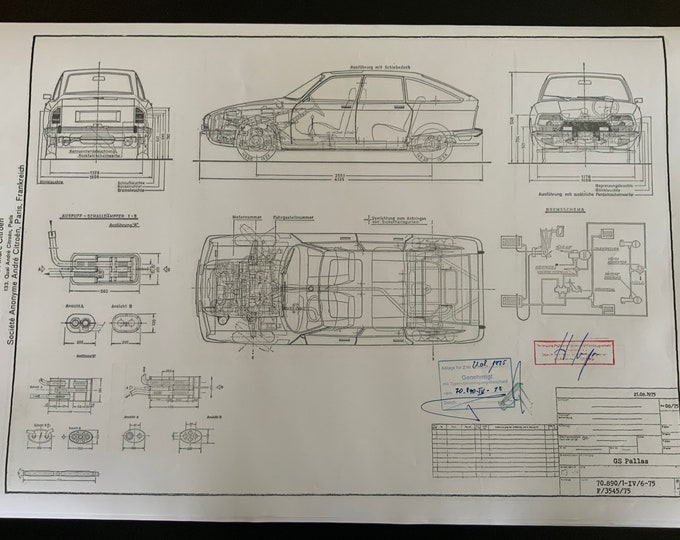 GS Pallas Citroen 1975 construction drawing ART work blueprint