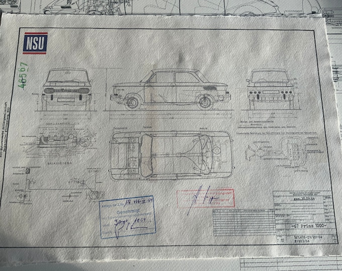 NSU Prinz 67 1000 1964 construction drawing ART work blueprint