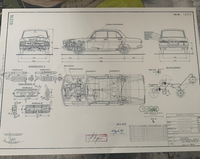 Audi B1 80 L 4 door 1966 construction drawing ART work blueprint