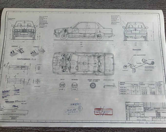 E30 BMW 316 4 Door 1982 Construction Drawing ARTwork