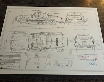 Karmann Ghia Type 14 1967 Coupe construction drawing ART work blueprint