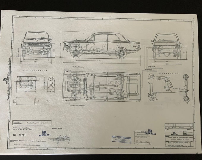 Vauxhall Viva GT 2.0L 1968 design drawing ART work blueprint