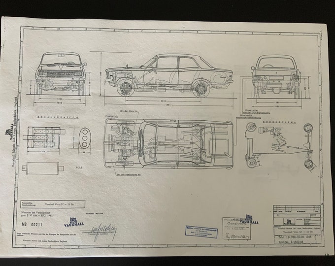Vauxhall Viva GT 2.0 l 1968 construction drawing ART work blueprint
