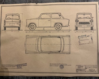 Trabant 601 construction drawing ART work blueprint