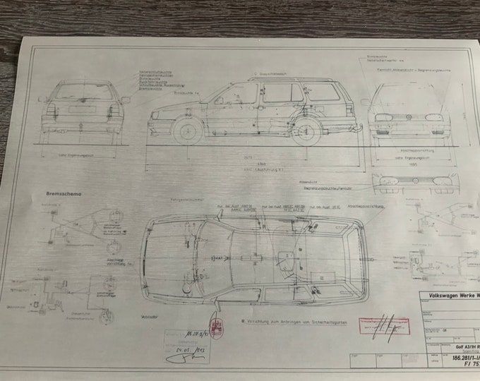 Golf A3 Variant / Estate 1993 construction drawing ART work blueprint