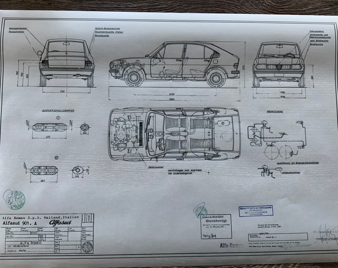 Alfa Romeo Alfasud 901 A 1972 construction drawing ART work