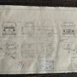 T2 B Flatbed Single Cab 1976 Construction drawing ART work Blueprint