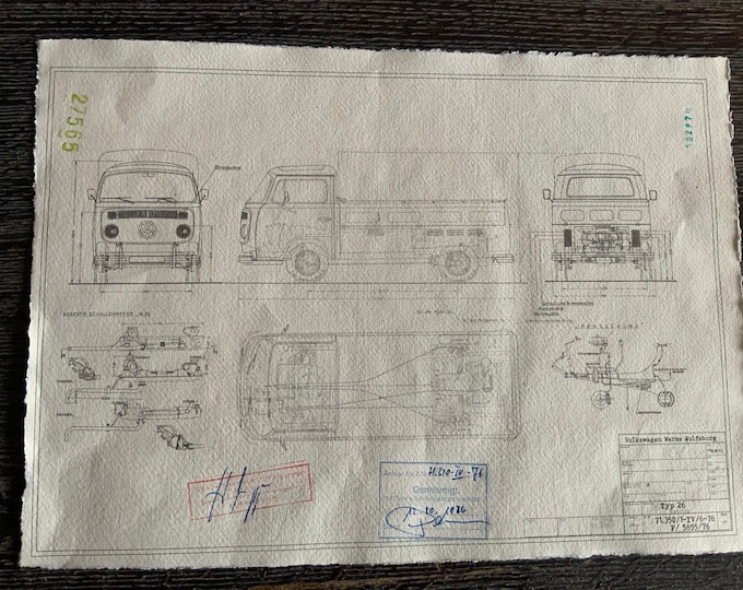 T2 B flatbed Singel Cab 1976 construction drawing ART work blueprint