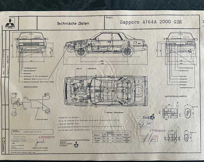 Mitsubishi Sapporo Scorpion Lambda A164 2000 GSR 1980 construction drawing ART work blueprint