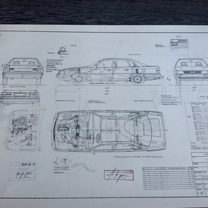 Audi 100 Quattro Type 443 / 447 1982 construction drawing ART work blueprint