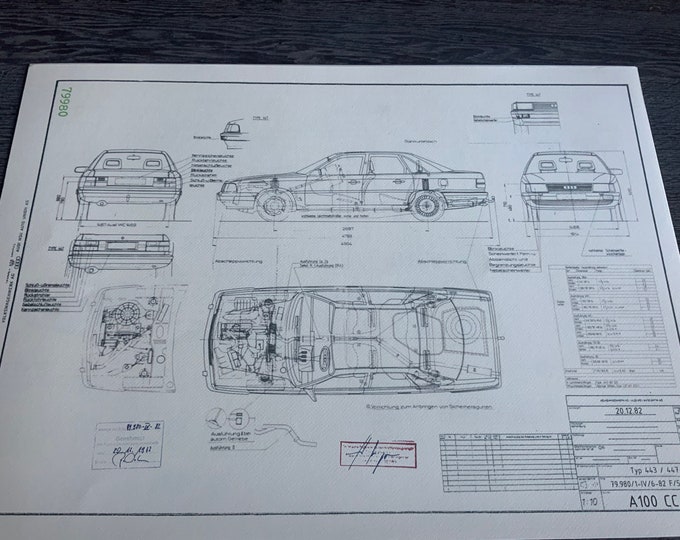 Audi 100 Quattro Type 443 / 447 1982 construction drawing ART work blueprint