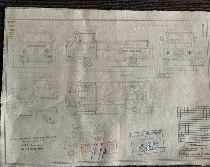 T2 A Pritsche Singel Cab 1968 construction drawing ART work blueprint