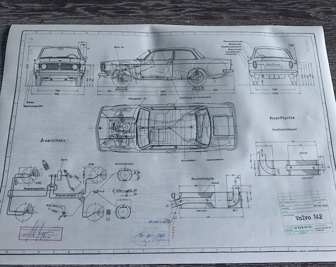 Volvo P142 1968 design drawing ART work