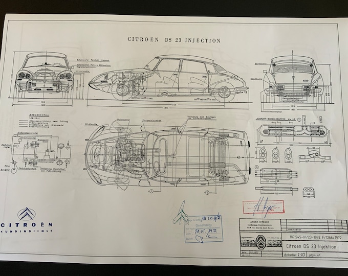 Citroen DS 23 injection 1972 construction drawing ART work blueprint