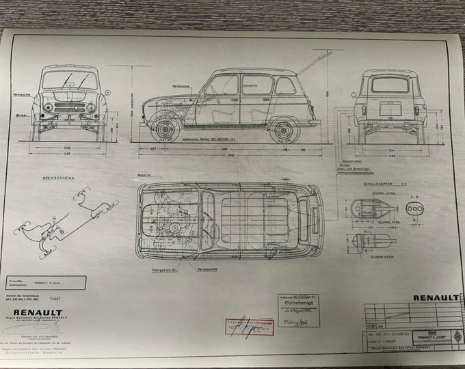 Renault R4 Luxe 1967 construction drawing ART work blueprint