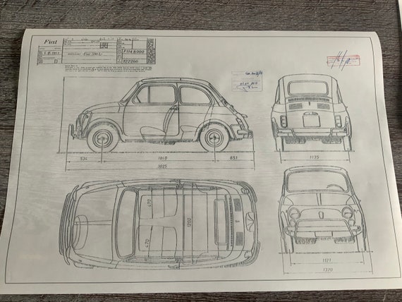 Fiat 500L 1957 Design Drawing Artwork - Etsy