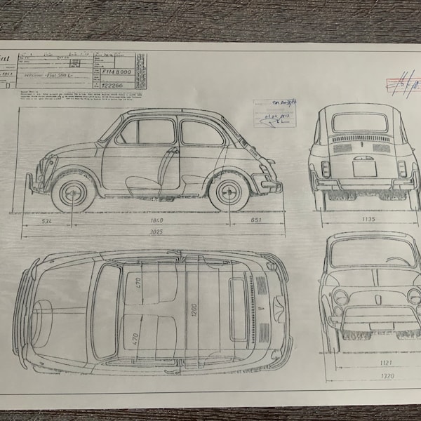 Fiat 500L 1957 Konstruktionszeichnung ARTwork