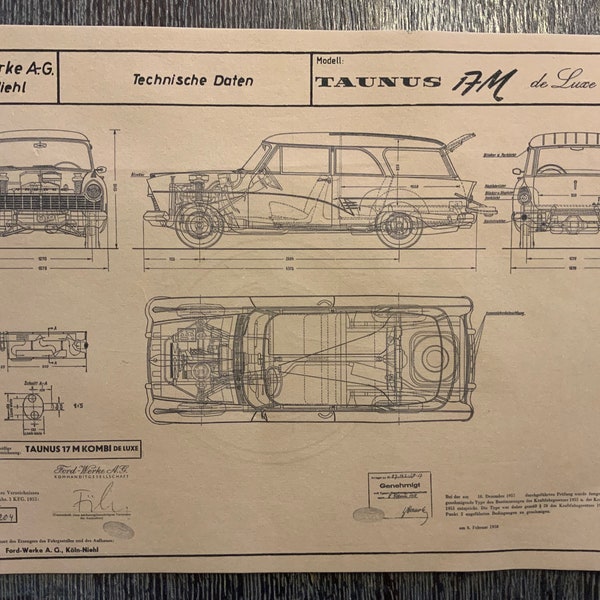 Ford 17M Taunus de Luxe Kombi ab 1957 Konstruktionszeichnung ART work