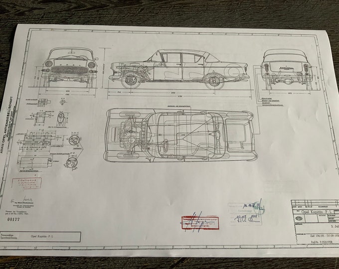 Opel Kapitän P-L 1958 construction drawing ART work blueprint