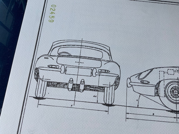Jaguar E-type設計図カレンダーボード Jaguar E-type Convertible 1960 Construction Drawing ART Work