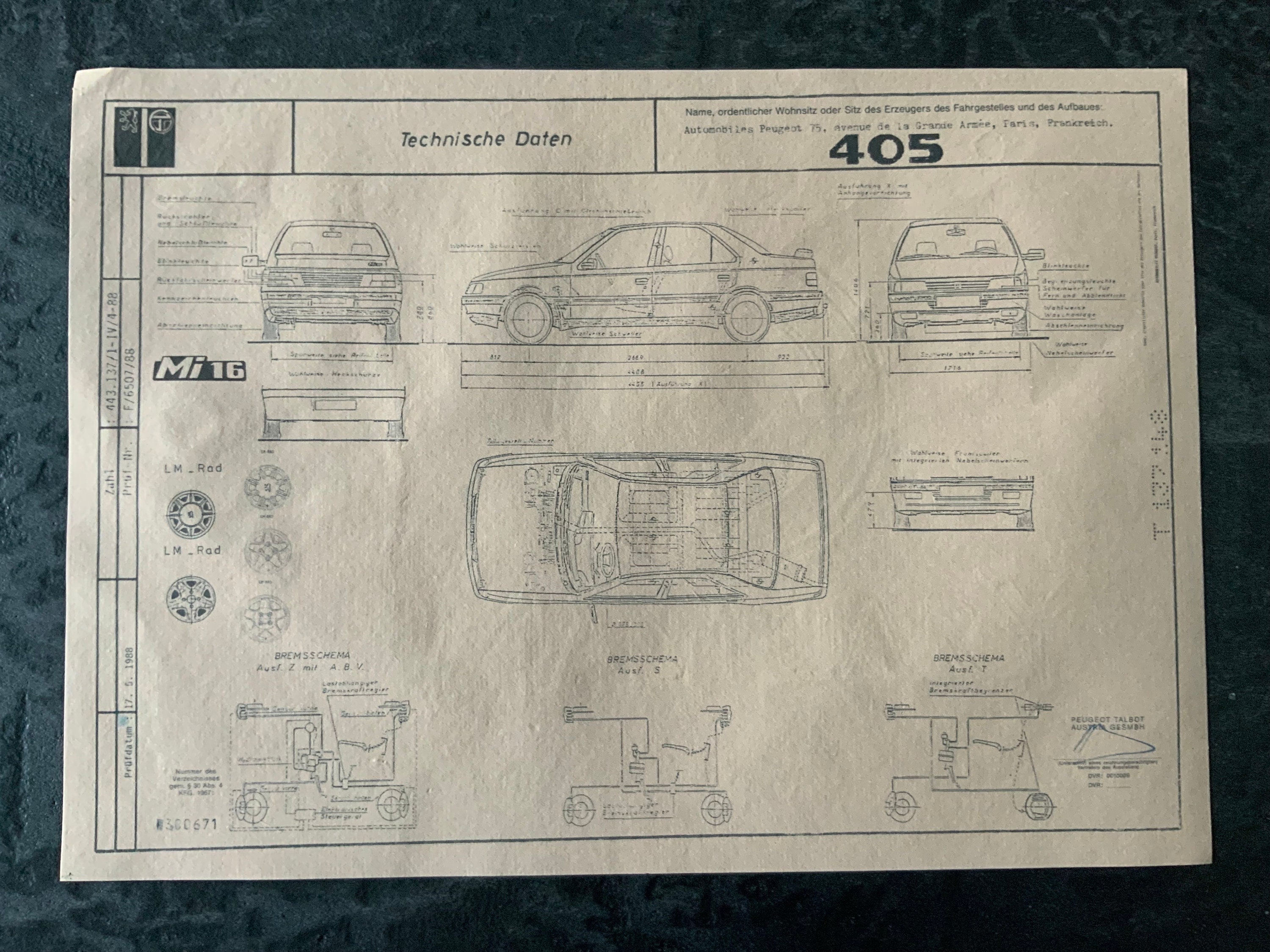 Peugeot 405 MI 16 1988 Construction Drawing ART Work Blueprint - Etsy