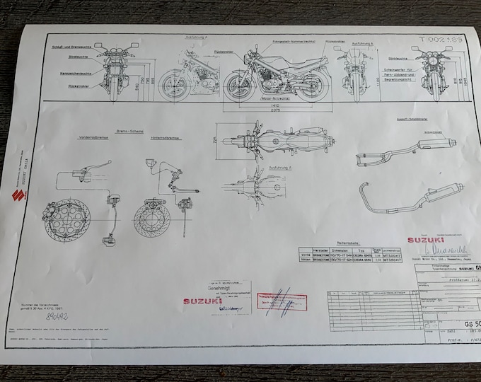 Suzuki GS 500 E 1989 construction drawing ART work blueprint