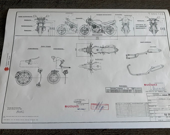 Suzuki GS 500 E 1989 construction drawing ART work blueprint