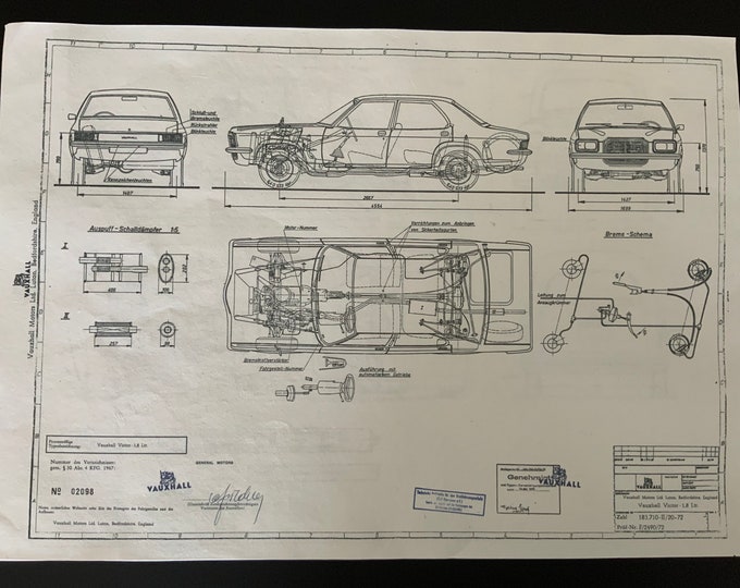 Vauxhall Victor 1.8l 1972 construction drawing ART work blueprint