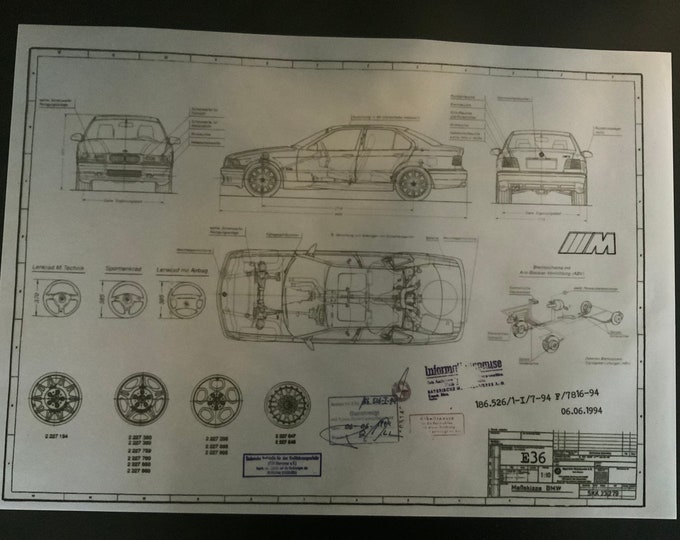 BMW E36 M Sedan design drawing ART work