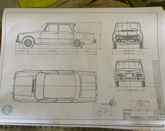 Alfa Romeo Giulia 1961 construction drawing ART work blueprint