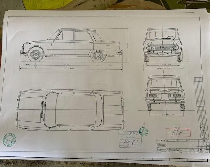 Alfa Romeo Giulia 1961 construction drawing ART work blueprint