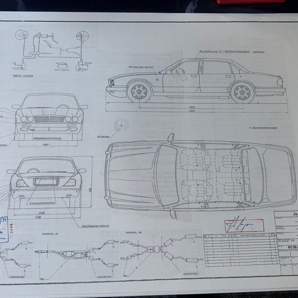 Jaguar XJR 300 1994 Limousine Konstruktionszeichnung ART work Blueprint