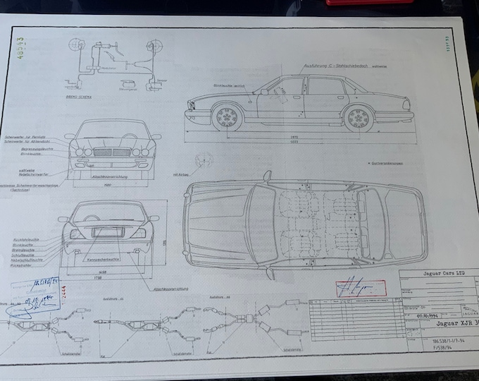 Jaguar XJR 300 1994 Limousine construction drawing ART work Blueprint