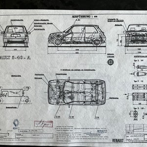 Renault 5 GT Turbo (1987–1990) construction drawing ART work Blueprint