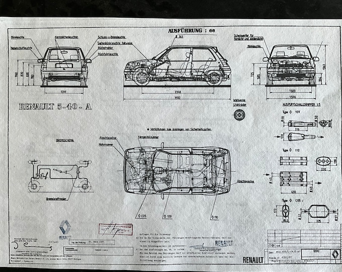 Renault 5 GT Turbo (1987–1990) construction drawing ART work Blueprint