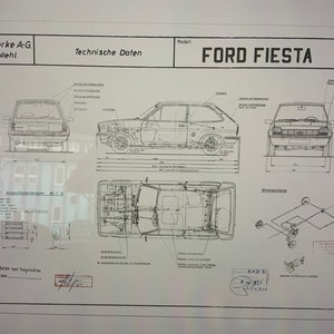 Ford Fiesta 1976 1st Generation Construction Drawing / Blueprint ART work