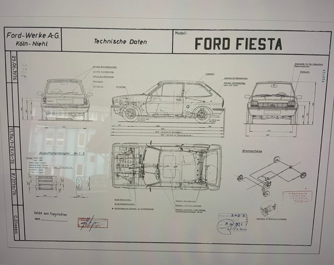 Ford Fiesta 1976 1st Generation Construction Drawing / Blueprint ART work