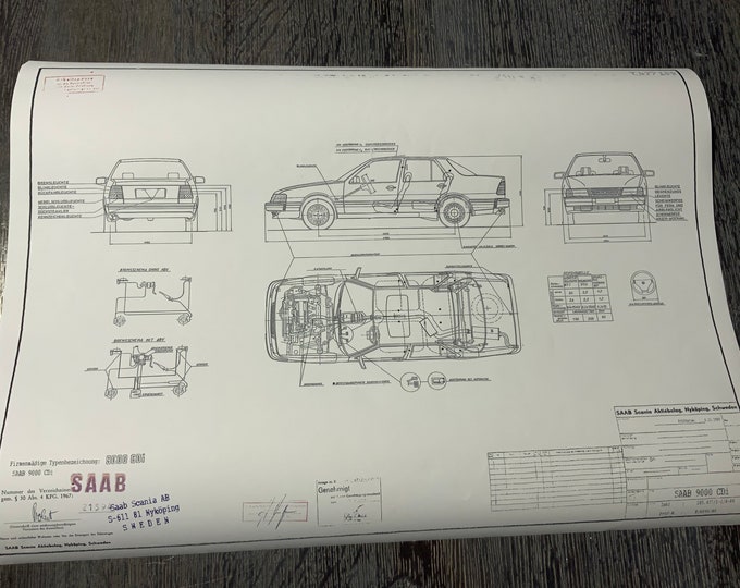 Saab 9000 CDI 1989 construction drawing ART work Blueprint