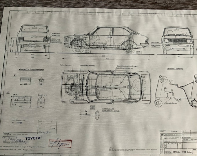 Toyota Corolla 1200 Sedan 1971 construction drawing ART work blueprint
