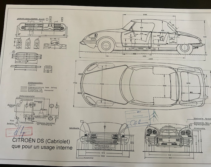 Citroen DS cabrio Le Chapron construction drawing ART work blueprint