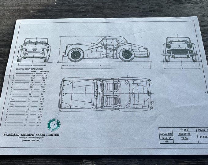 Triumph TR3A 1957 design drawing ART work