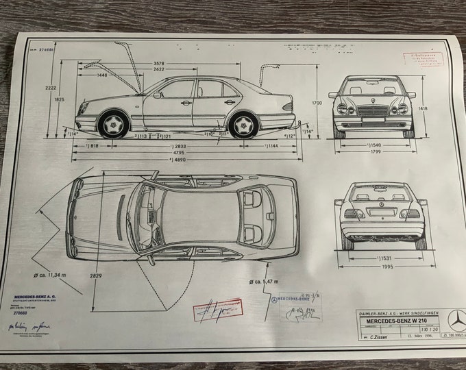 Mercedes W210 Limousine 1996 design drawing ART work