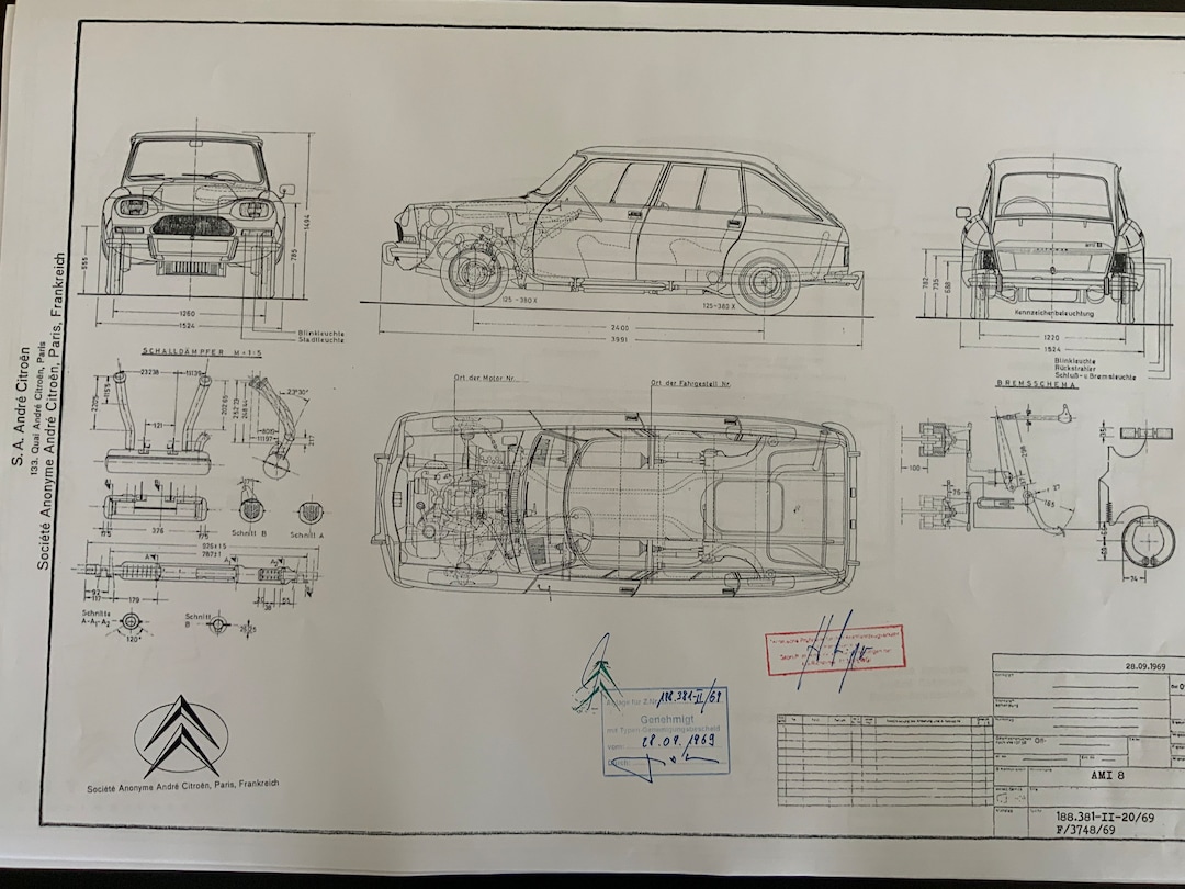 みあまま　車の設計図 シトロエン アミ 8 1969 建設図面 ART ワーク 設計図 - Etsy 日本