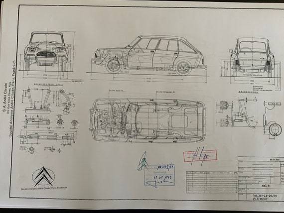 Citroen Ami 8 1969 Construction Drawing ART Work Blueprint - Etsy